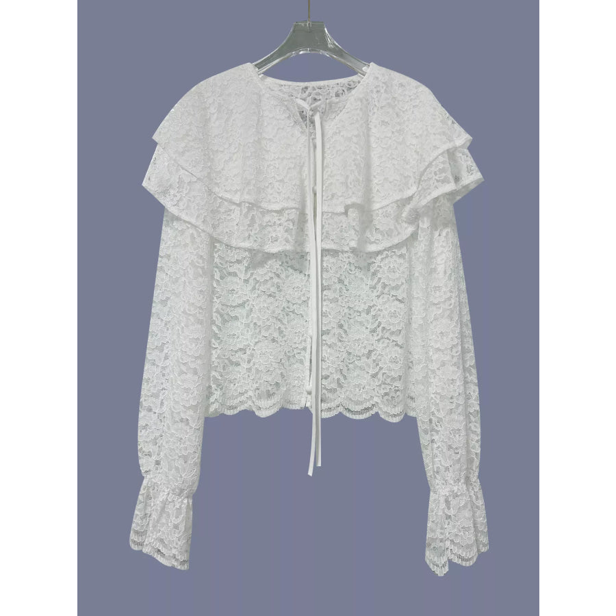 Ruffled Lace Flounce Sleeve Blouse Apparel and Accessories