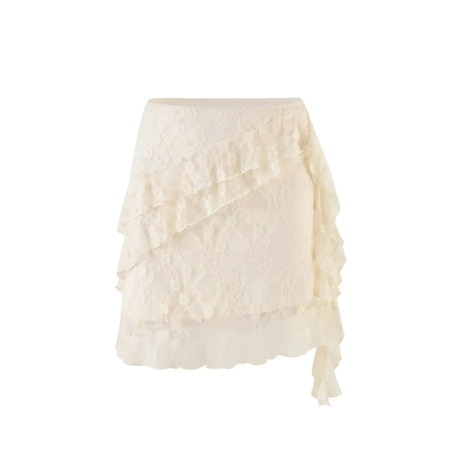Ruffled Lace Mini Skirt Milky White / S Apparel and Accessories