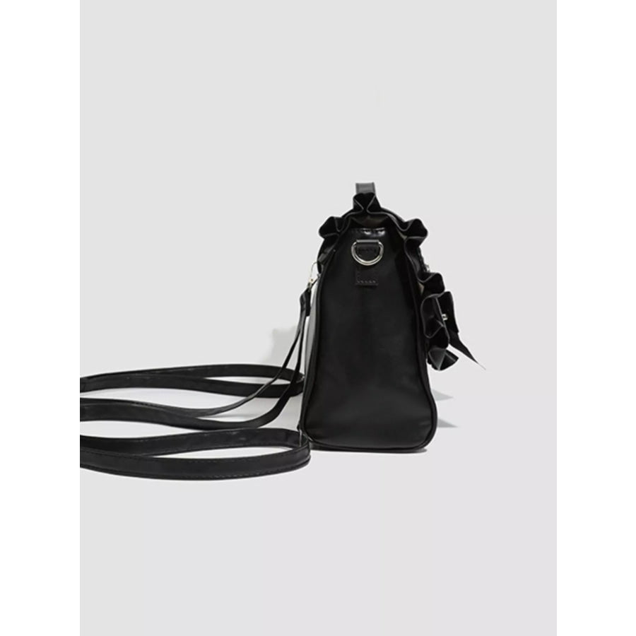 Ruffled Lace Up Bow Backpack Bag Black / One Size Apparel and Accessories