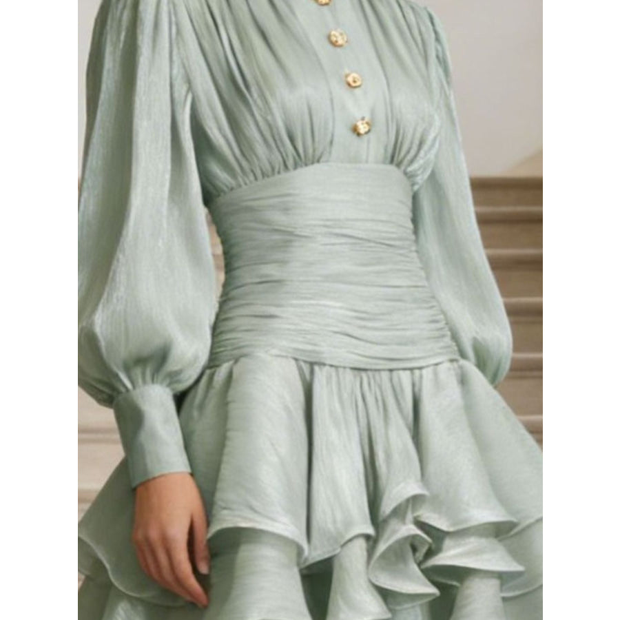 Ruffled Layered Lantern Sleeve Mini Dress Apparel and Accessories