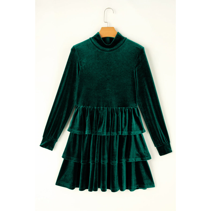 Ruffled Layered Long Sleeve Mini Dress Apparel and Accessories