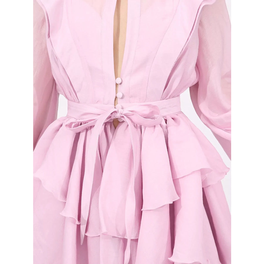 Ruffled Layered Long Sleeve Mini Dress Apparel and Accessories