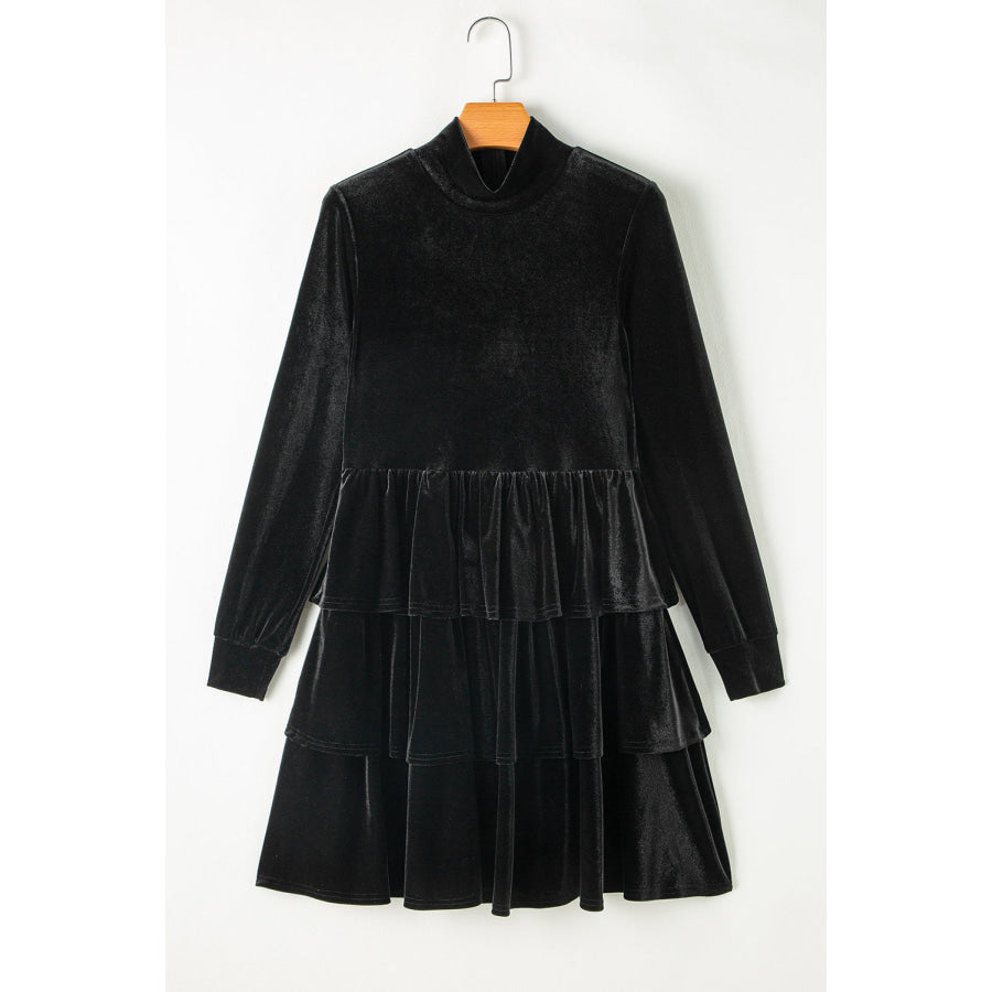 Ruffled Layered Long Sleeve Mini Dress Apparel and Accessories