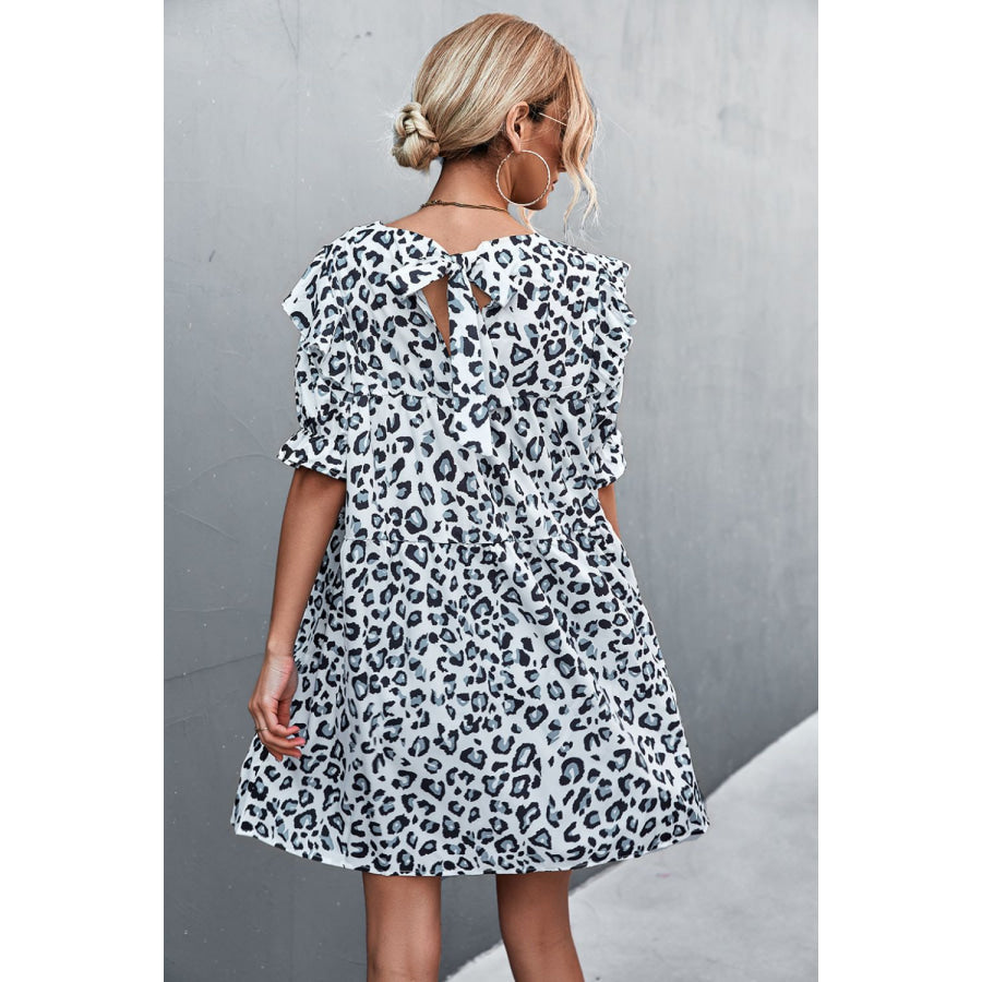 Ruffled Leopard Half Sleeve Dress Apparel and Accessories