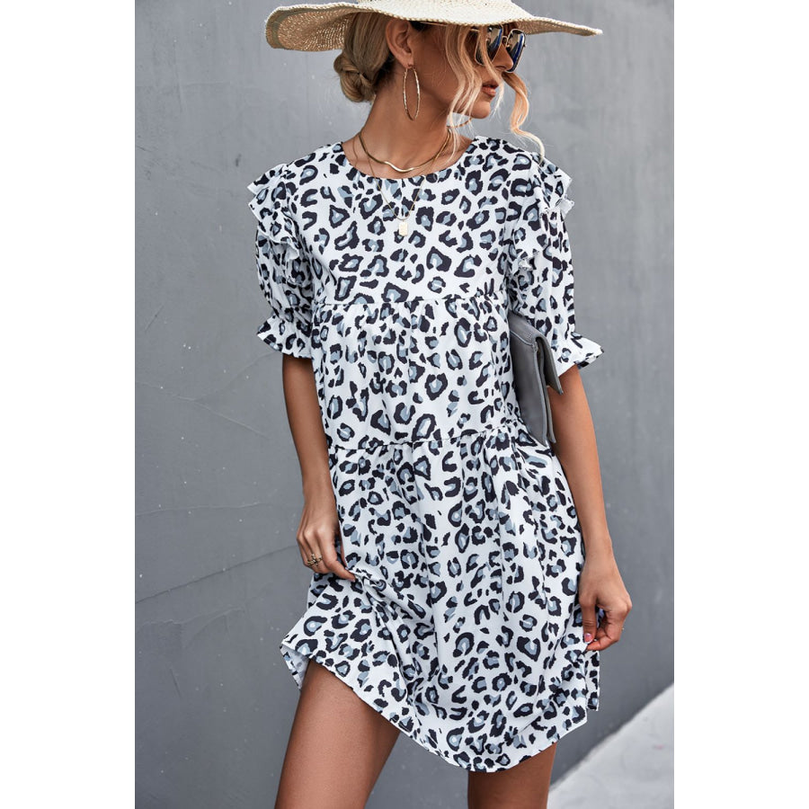 Ruffled Leopard Half Sleeve Dress Apparel and Accessories