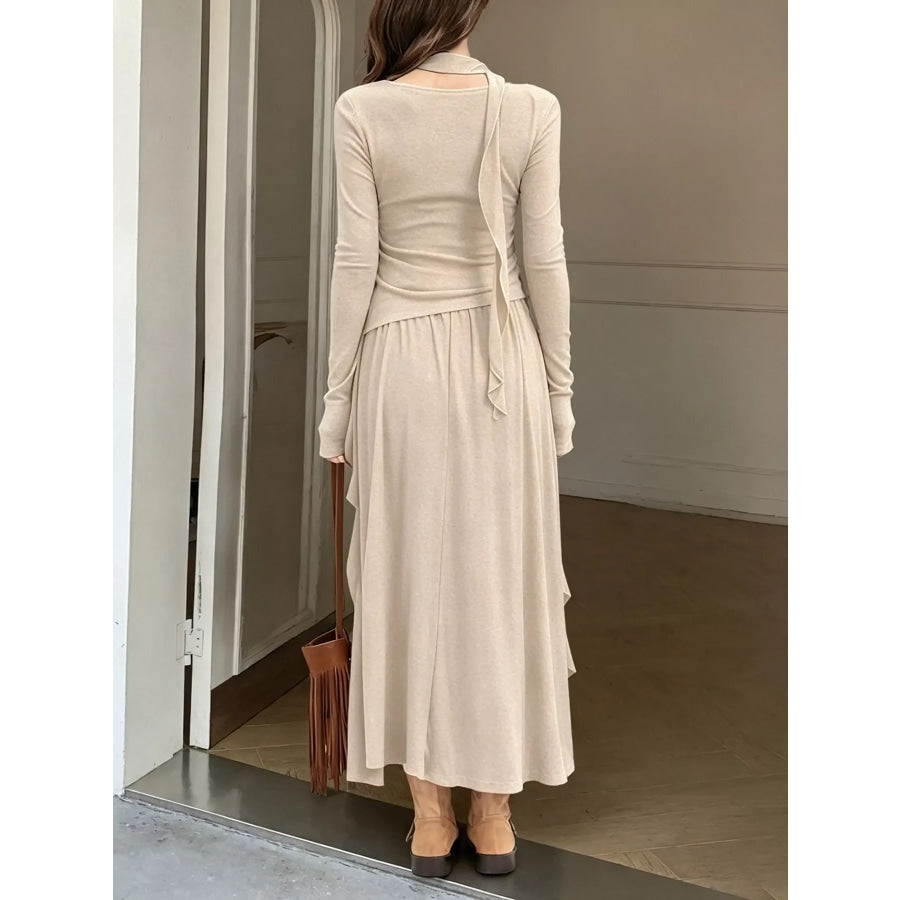 Ruffled Long Sleeve Knit Top and Maxi Skirt Set Apparel and Accessories