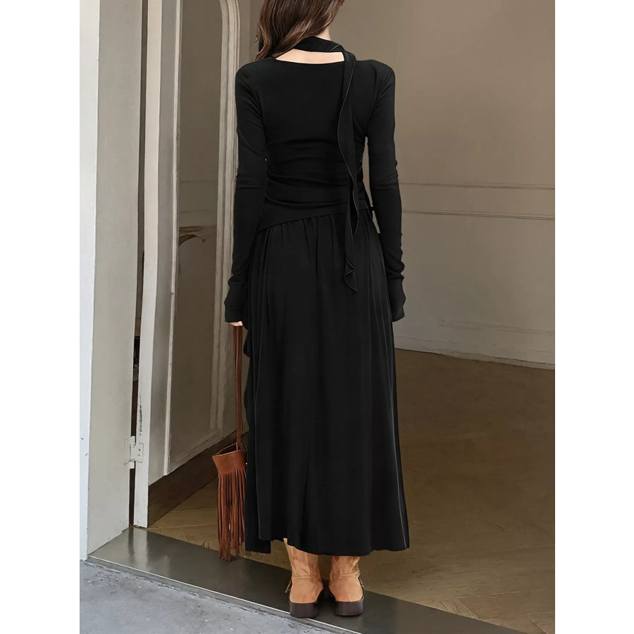 Ruffled Long Sleeve Knit Top and Maxi Skirt Set Apparel and Accessories