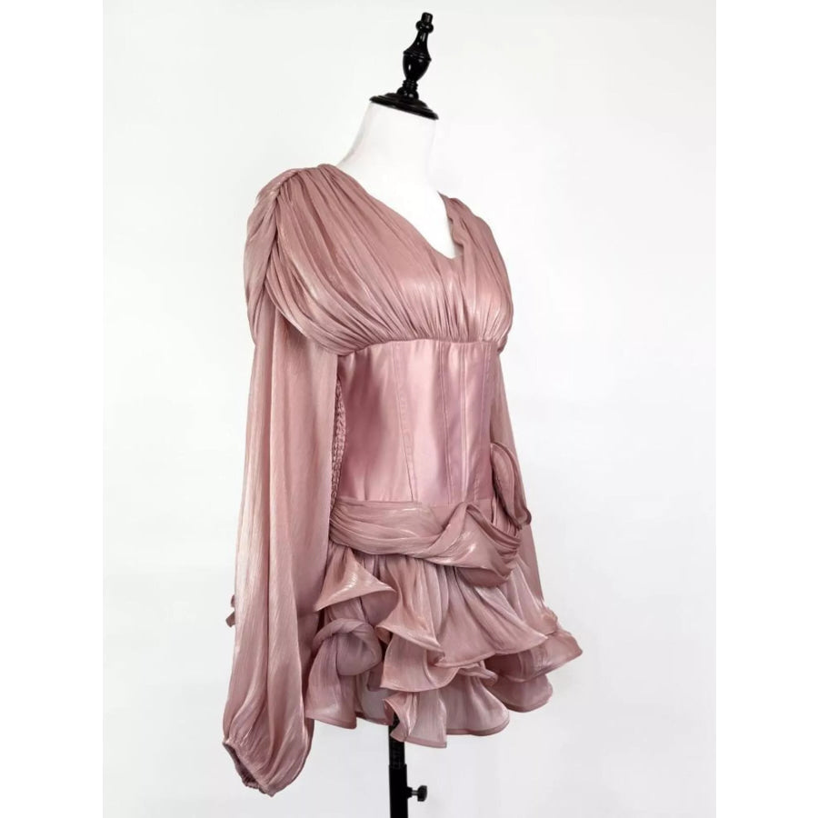 Ruffled Long Sleeve Mini Dress Apparel and Accessories