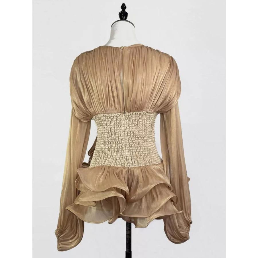 Ruffled Long Sleeve Mini Dress Apparel and Accessories