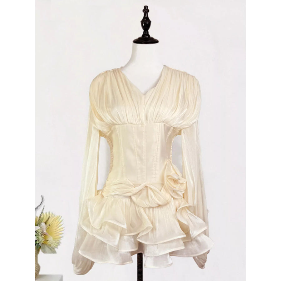 Ruffled Long Sleeve Mini Dress Apparel and Accessories