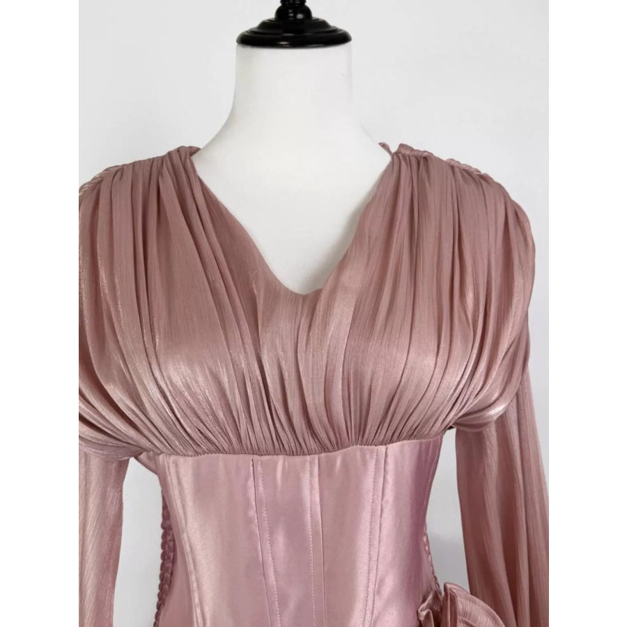 Ruffled Long Sleeve Mini Dress Apparel and Accessories