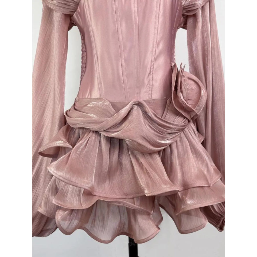 Ruffled Long Sleeve Mini Dress Apparel and Accessories