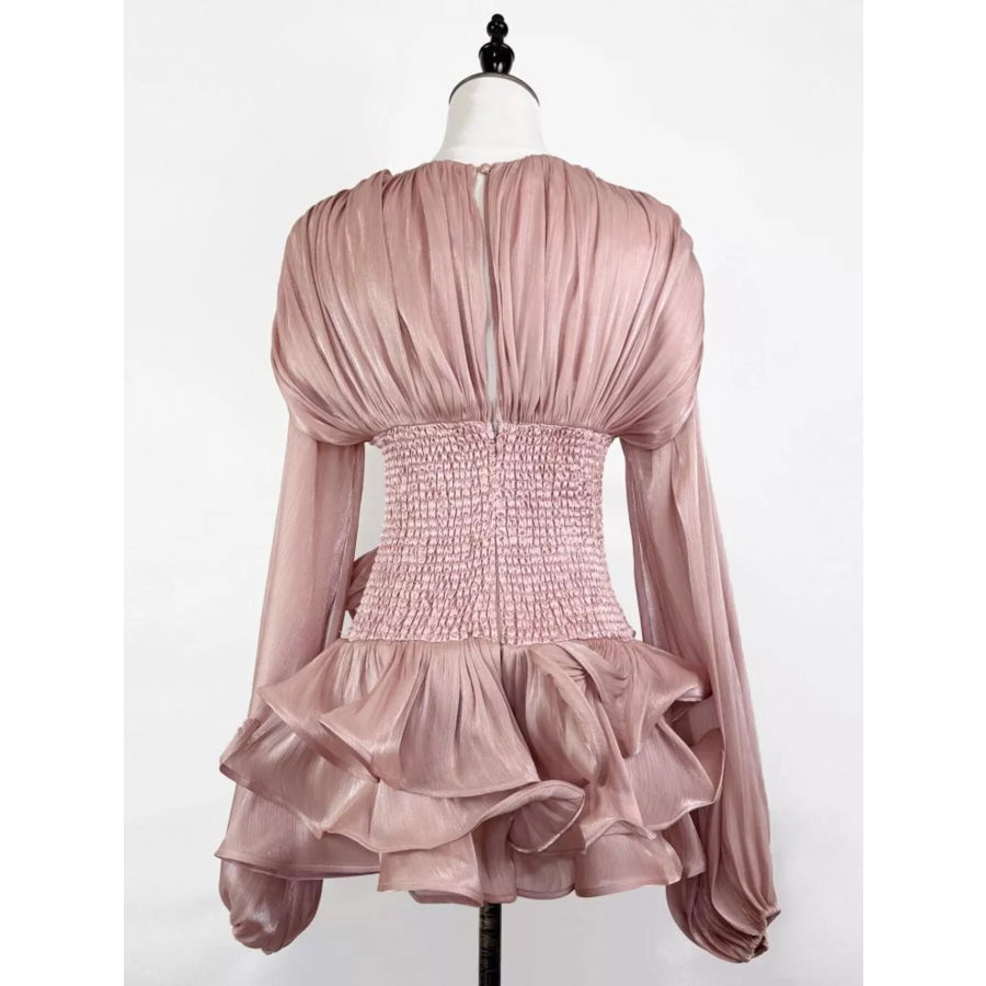 Ruffled Long Sleeve Mini Dress Apparel and Accessories