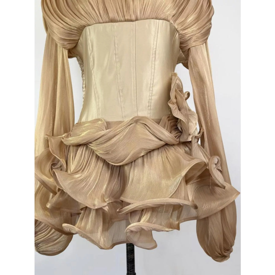 Ruffled Long Sleeve Mini Dress Apparel and Accessories