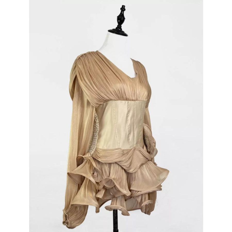 Ruffled Long Sleeve Mini Dress Apparel and Accessories