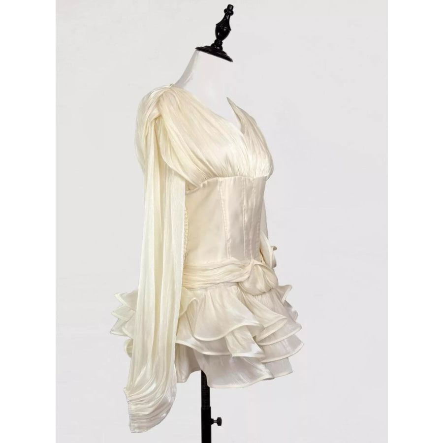 Ruffled Long Sleeve Mini Dress Apparel and Accessories