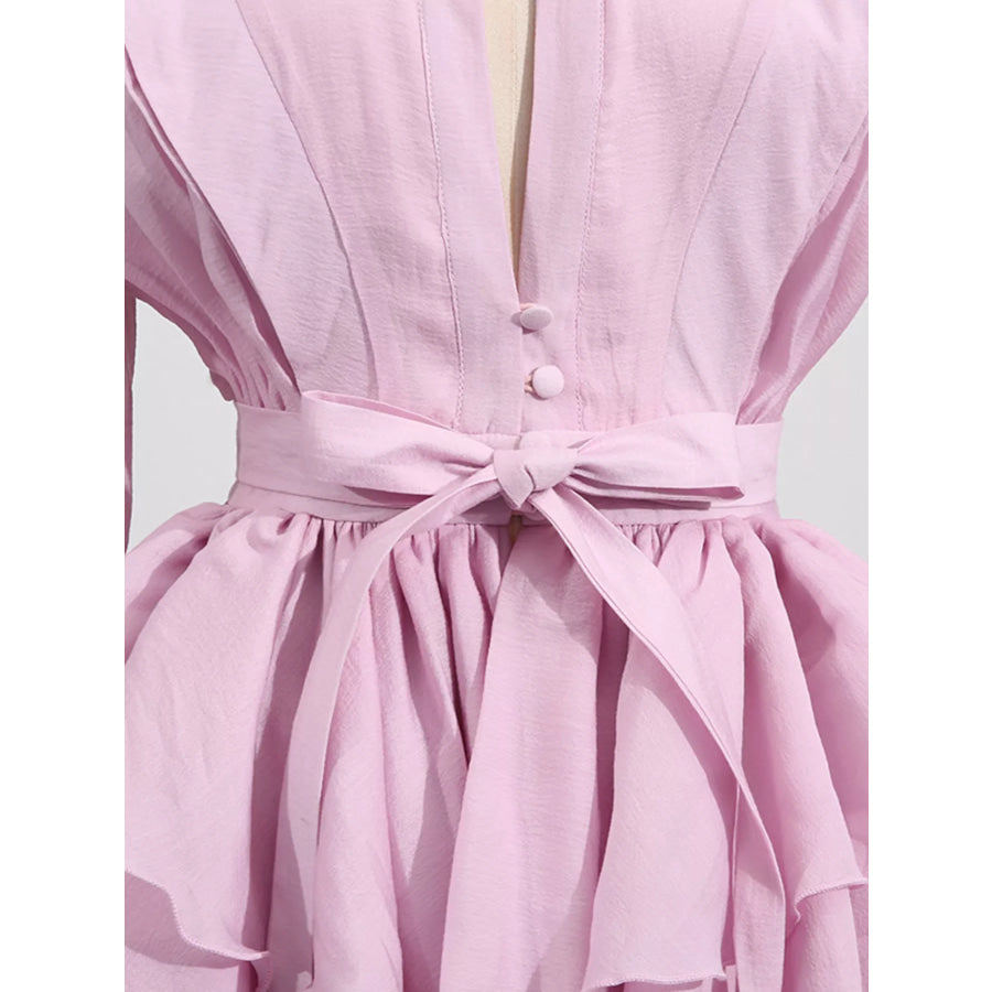 Ruffled Long Sleeve Mini Dress Pink / S Apparel and Accessories