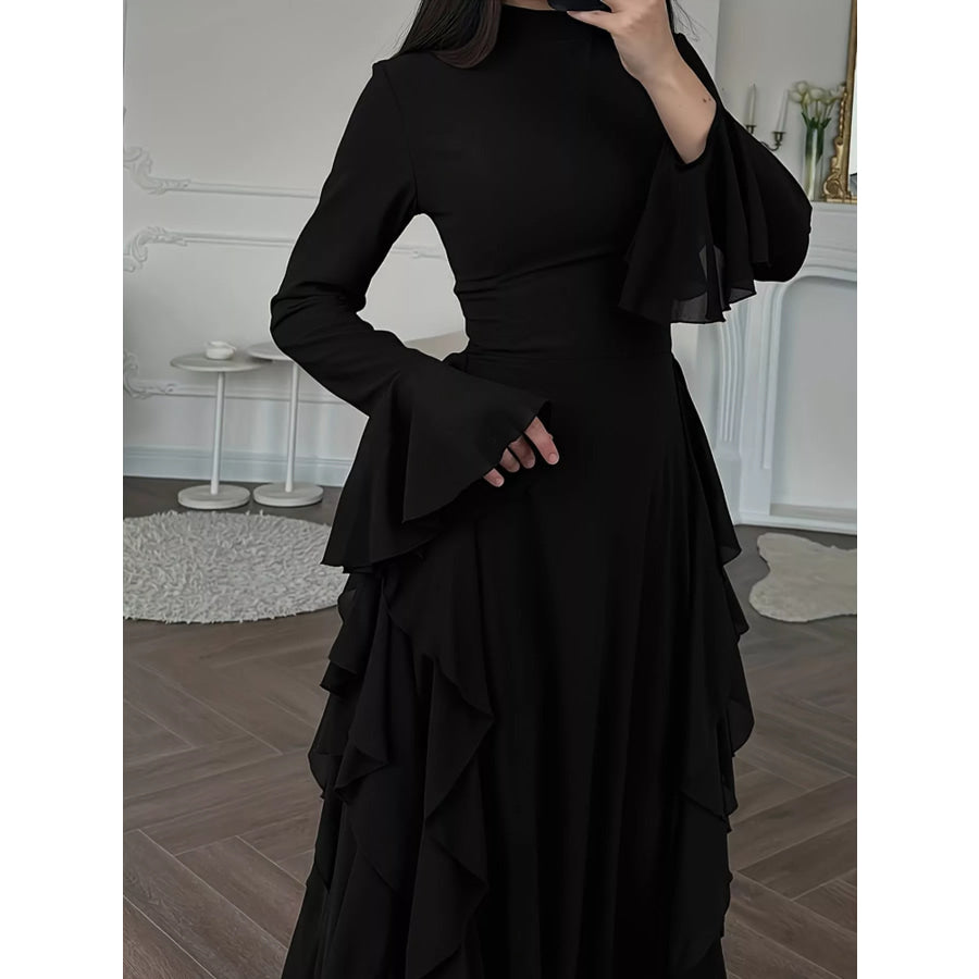Ruffled Maxi Dress with Bell Sleeves Apparel and Accessories