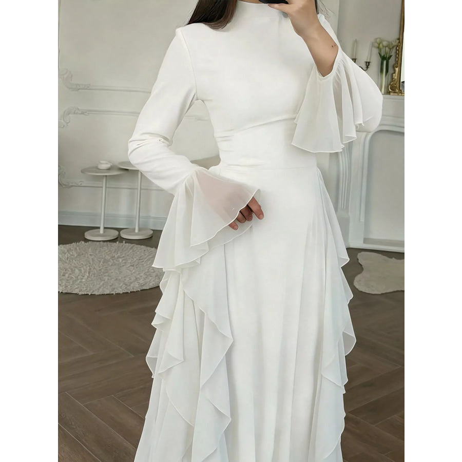 Ruffled Maxi Dress with Bell Sleeves Apparel and Accessories
