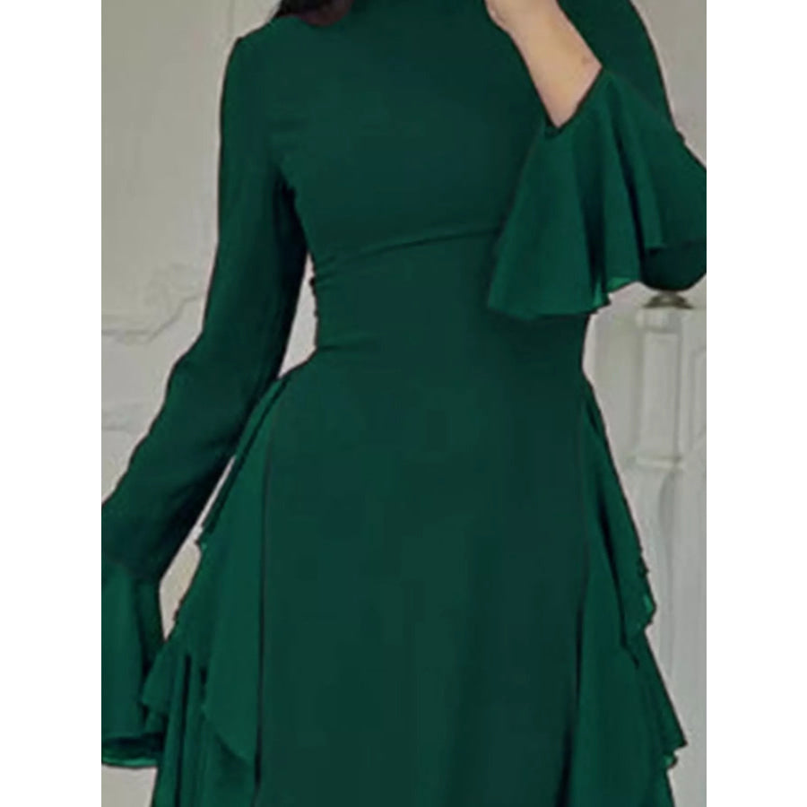 Ruffled Maxi Dress with Bell Sleeves Apparel and Accessories