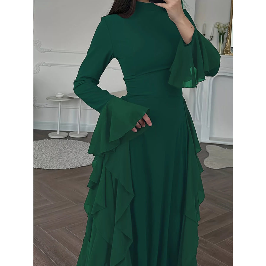 Ruffled Maxi Dress with Bell Sleeves Apparel and Accessories