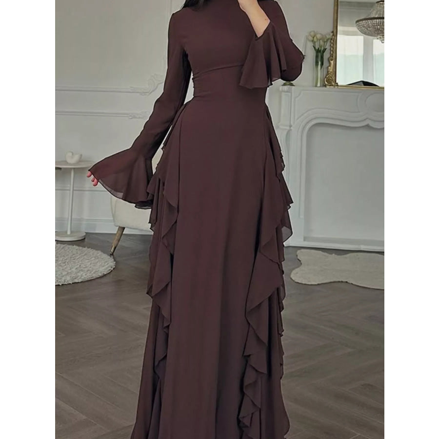 Ruffled Maxi Dress with Bell Sleeves Apparel and Accessories