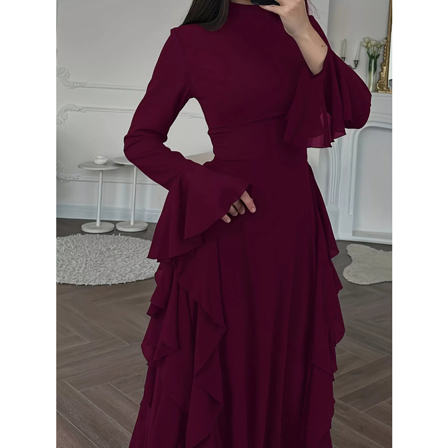 Ruffled Maxi Dress with Bell Sleeves Apparel and Accessories