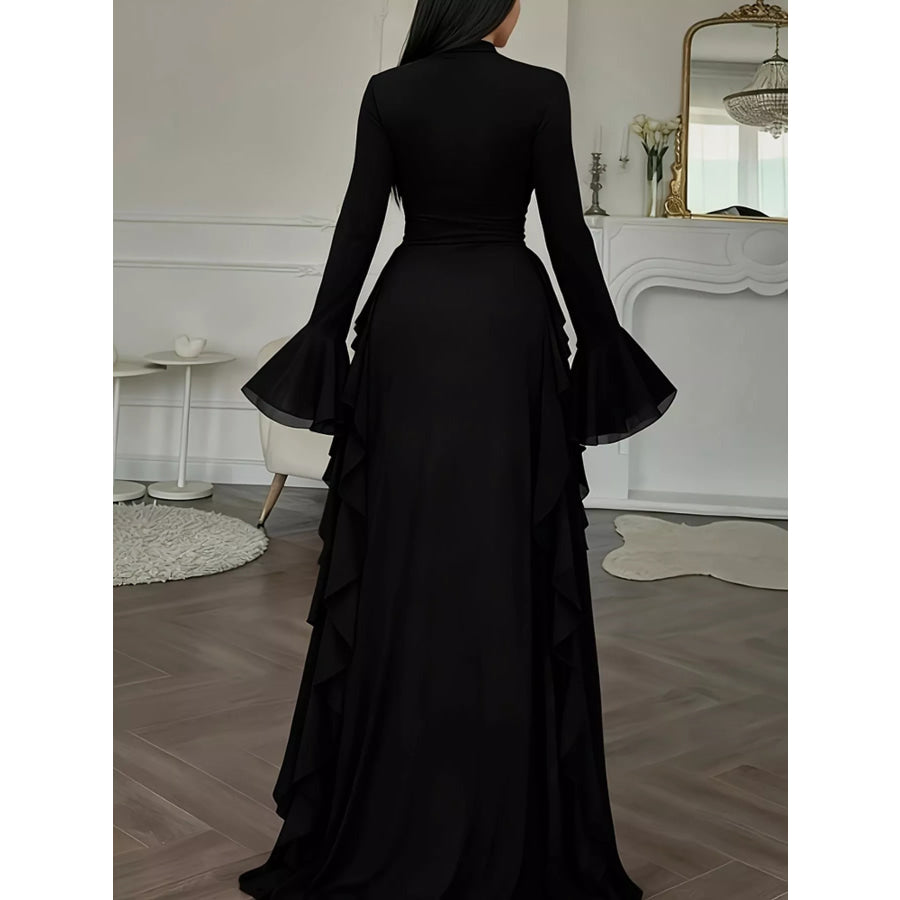 Ruffled Maxi Dress with Bell Sleeves Apparel and Accessories
