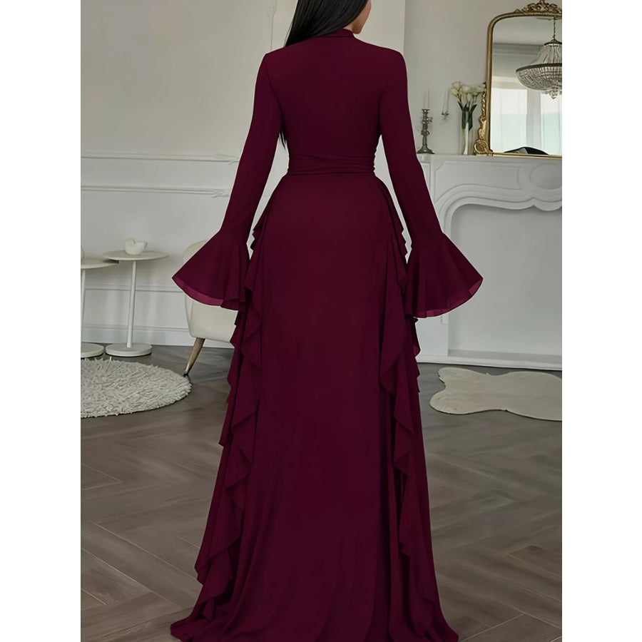 Ruffled Maxi Dress with Bell Sleeves Apparel and Accessories