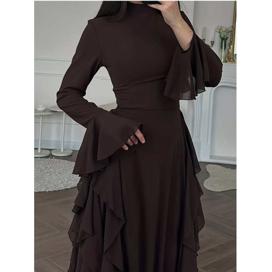 Ruffled Maxi Dress with Bell Sleeves Apparel and Accessories