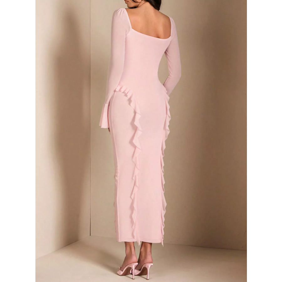 Ruffled Maxi Dress with Floral Detail Apparel and Accessories