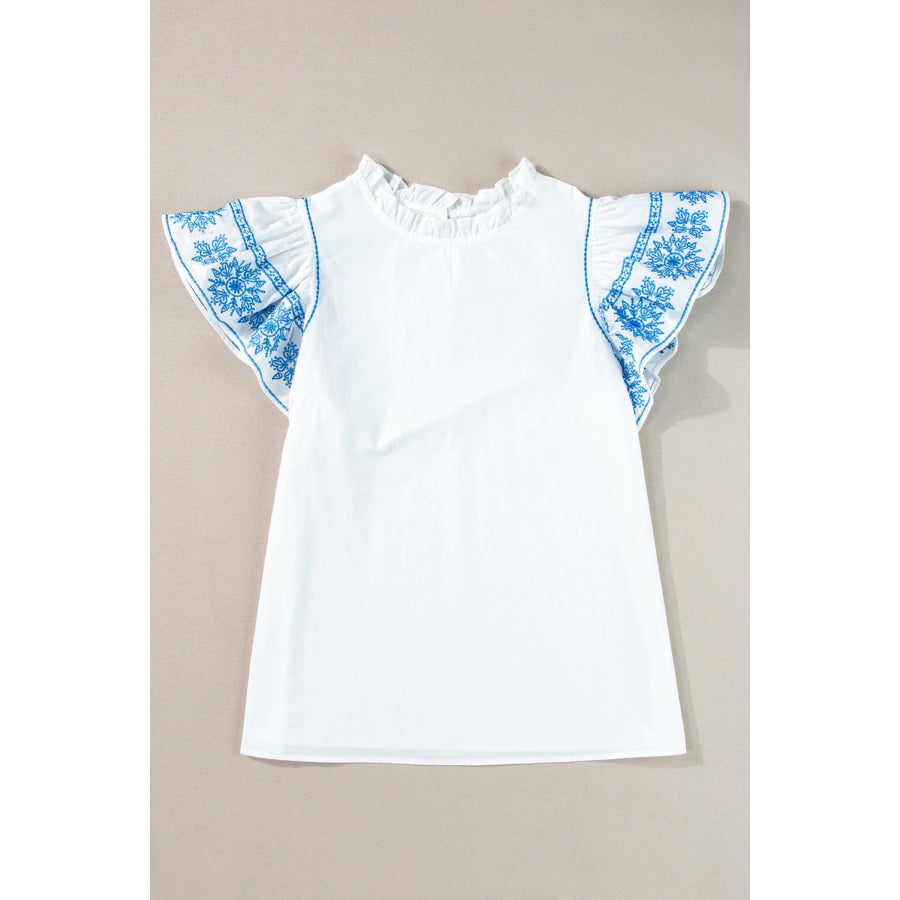 Ruffled Mock Neck Cap Sleeve Blouse Apparel and Accessories