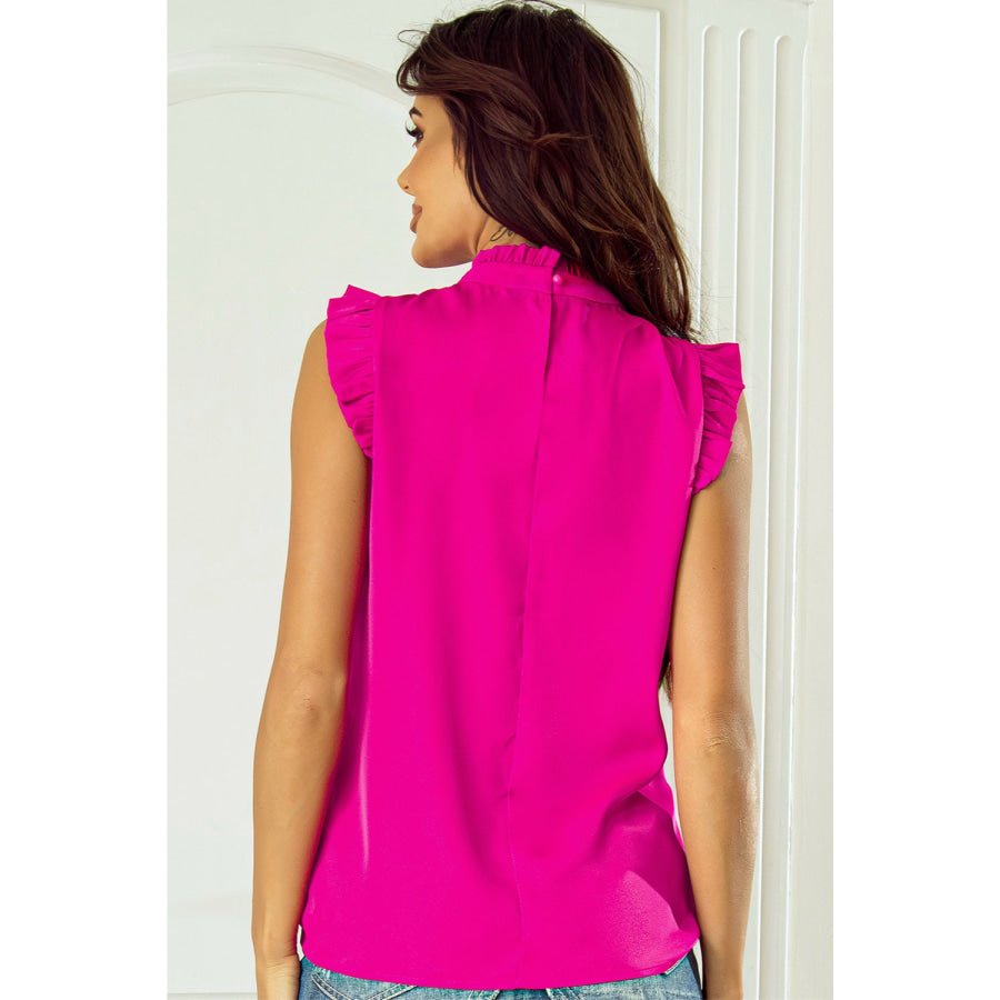 Ruffled Mock Neck Cap Sleeve Blouse Apparel and Accessories