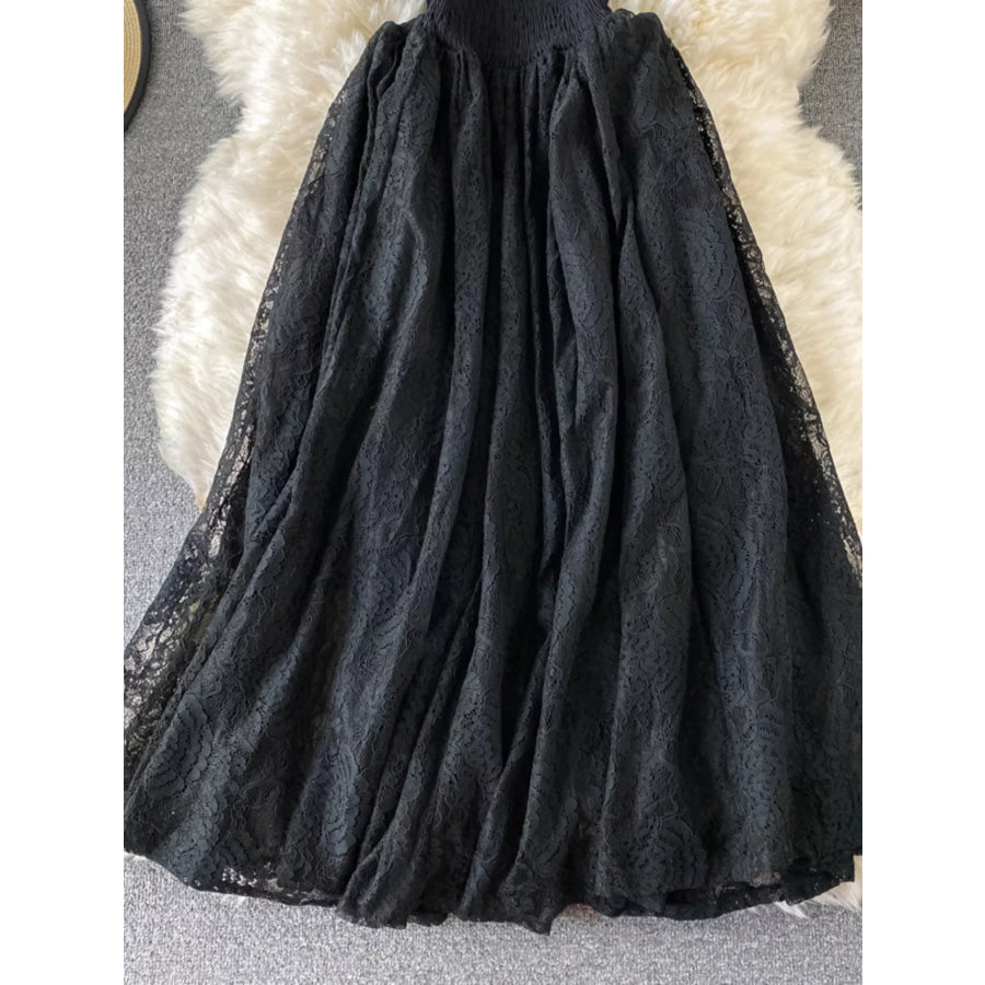 Ruffled Mock Neck Lace Maxi Dress Apparel and Accessories