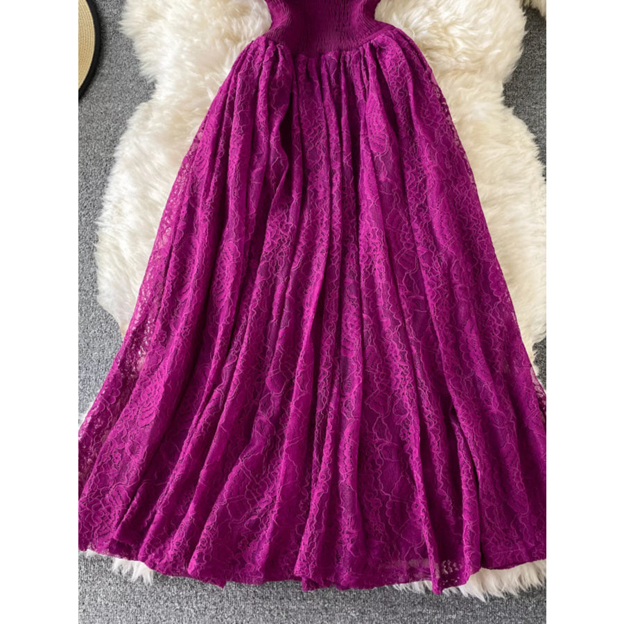 Ruffled Mock Neck Lace Maxi Dress Apparel and Accessories