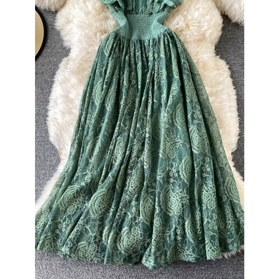 Ruffled Mock Neck Lace Maxi Dress Apparel and Accessories