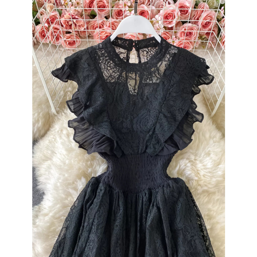 Ruffled Mock Neck Lace Maxi Dress Apparel and Accessories