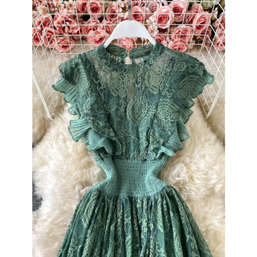 Ruffled Mock Neck Lace Maxi Dress Apparel and Accessories