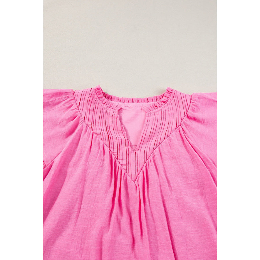 Ruffled Notched Cap Sleeve Blouse Apparel and Accessories