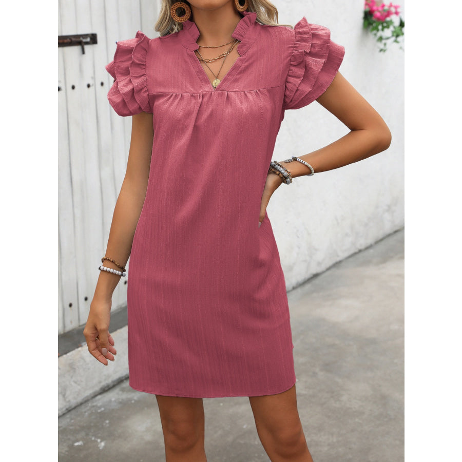 Ruffled Notched Cap Sleeve Mini Dress Apparel and Accessories