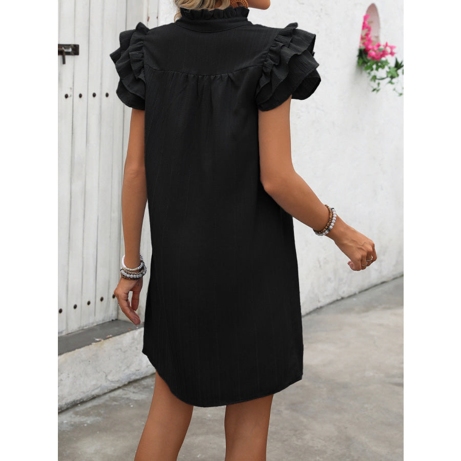 Ruffled Notched Cap Sleeve Mini Dress Apparel and Accessories