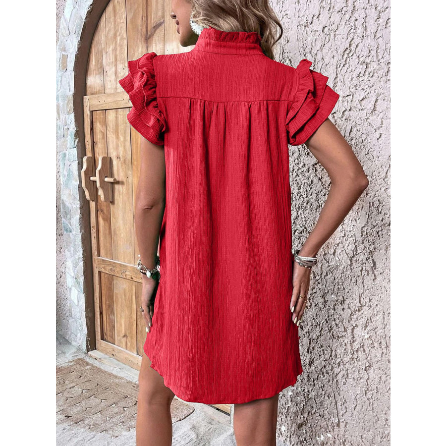 Ruffled Notched Cap Sleeve Mini Dress Apparel and Accessories