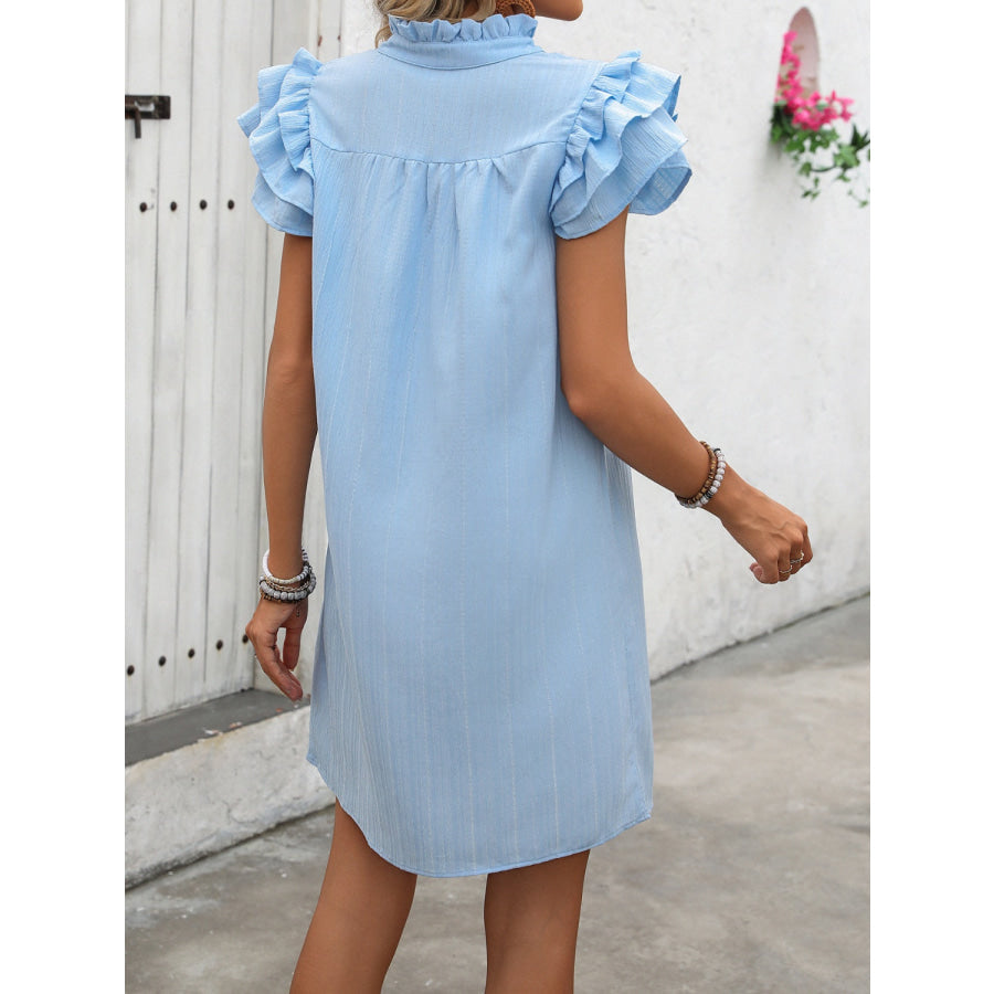 Ruffled Notched Cap Sleeve Mini Dress Apparel and Accessories