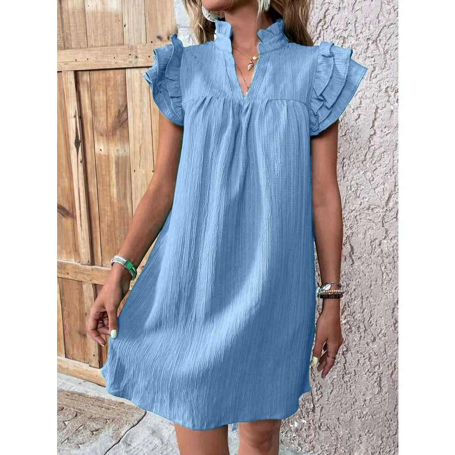 Ruffled Notched Cap Sleeve Mini Dress Apparel and Accessories