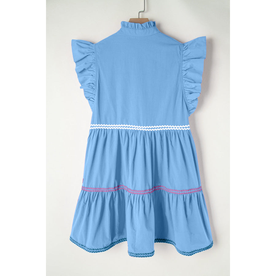 Ruffled Notched Cap Sleeve Mini Dress Light Blue / S Apparel and Accessories