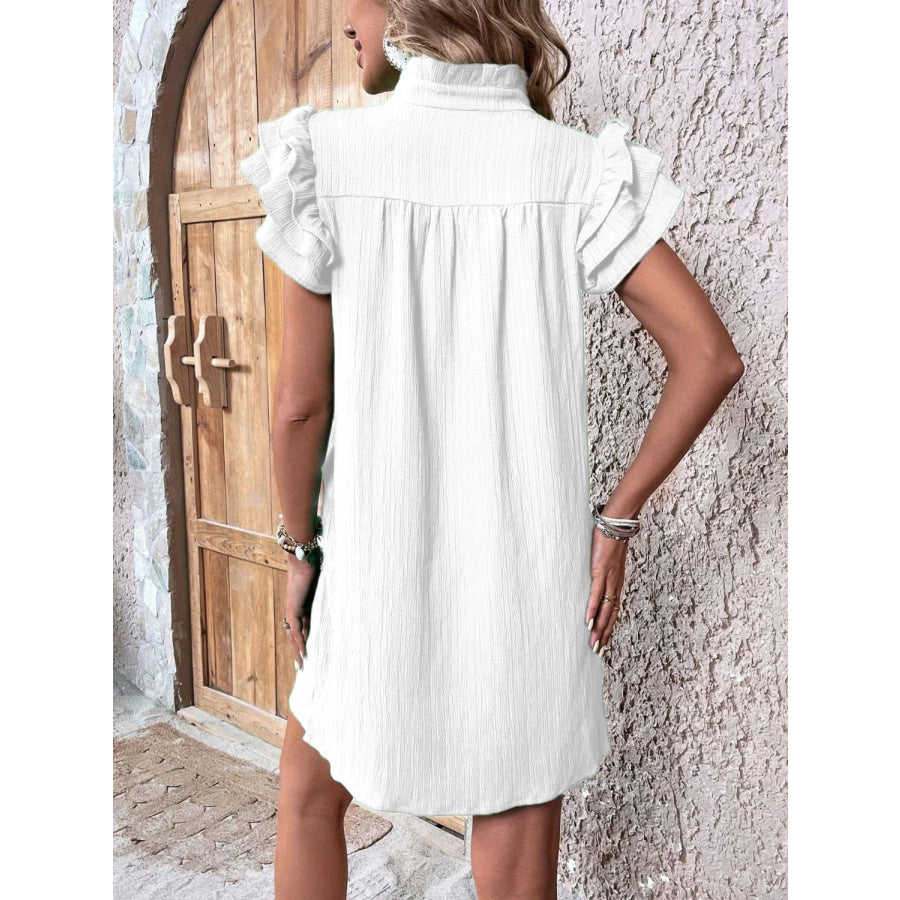 Ruffled Notched Cap Sleeve Mini Dress Apparel and Accessories