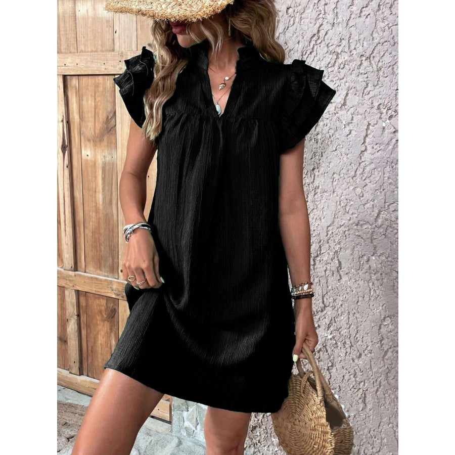 Ruffled Notched Cap Sleeve Mini Dress Apparel and Accessories