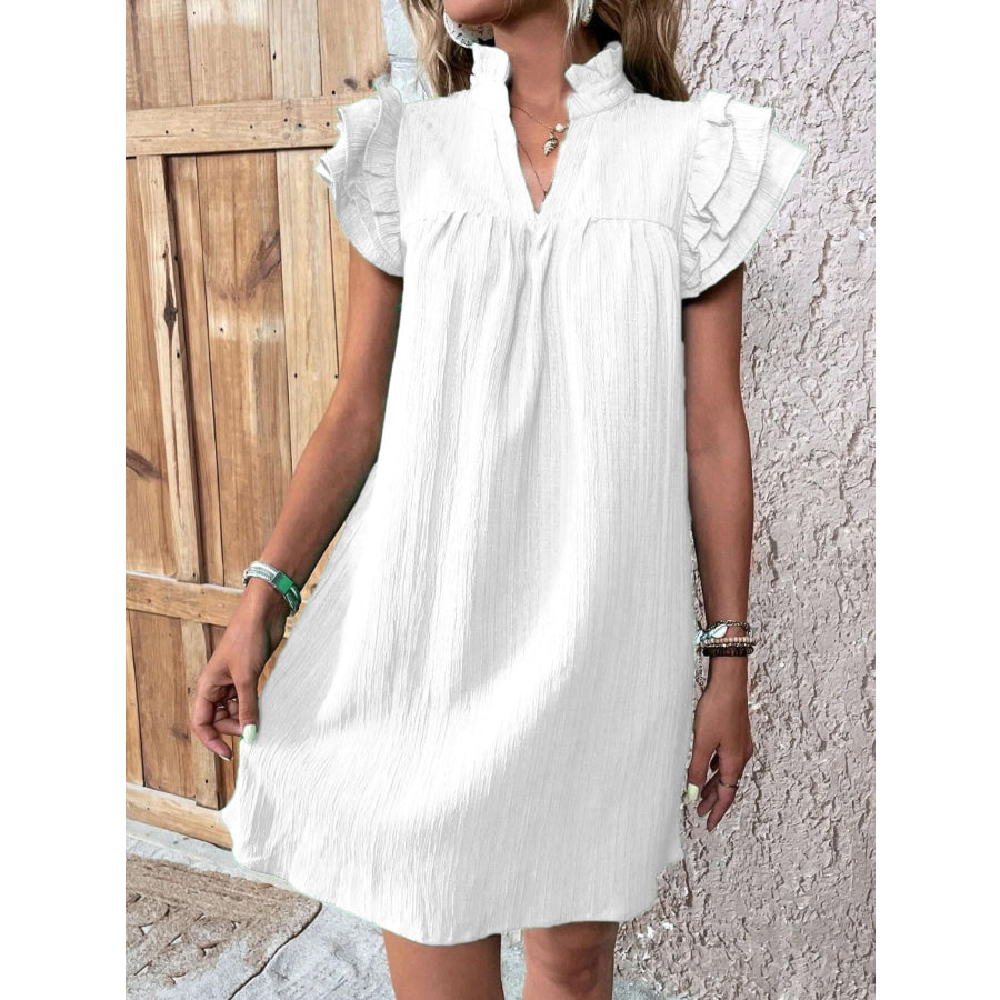 Ruffled Notched Cap Sleeve Mini Dress Apparel and Accessories