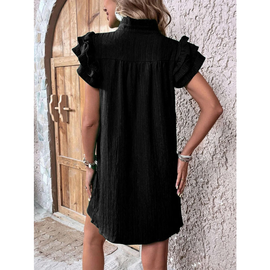 Ruffled Notched Cap Sleeve Mini Dress Apparel and Accessories