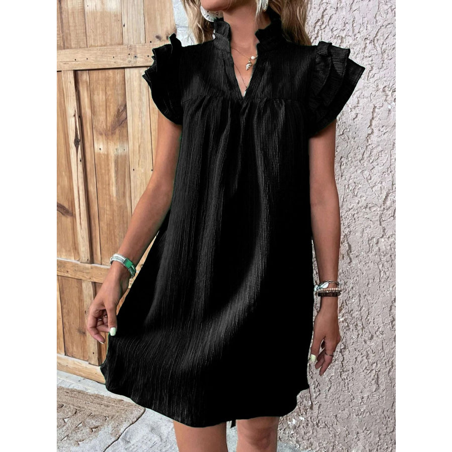 Ruffled Notched Cap Sleeve Mini Dress Apparel and Accessories